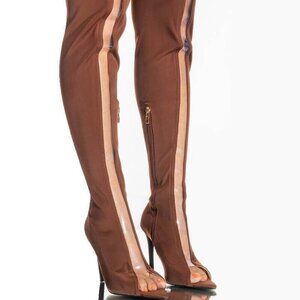 AZALEA WANG  " JUST A LITTLE PEEK "  STILETTO BOOT IN BROWN ( BRAND NEW !!! )